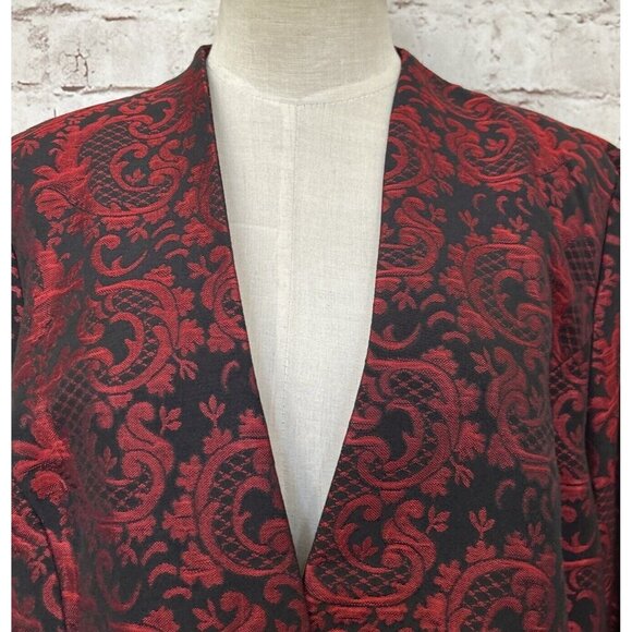 Chico's Dressy Brocade Blazer Jacket Renaissance Red Floral Beaded Elegant L NEW - Picture 2 of 5
